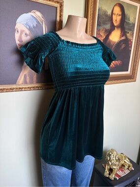 Urban Outfitters Emerald Green Velvet Babydoll Dress Shirt Size XS Forest Witch
